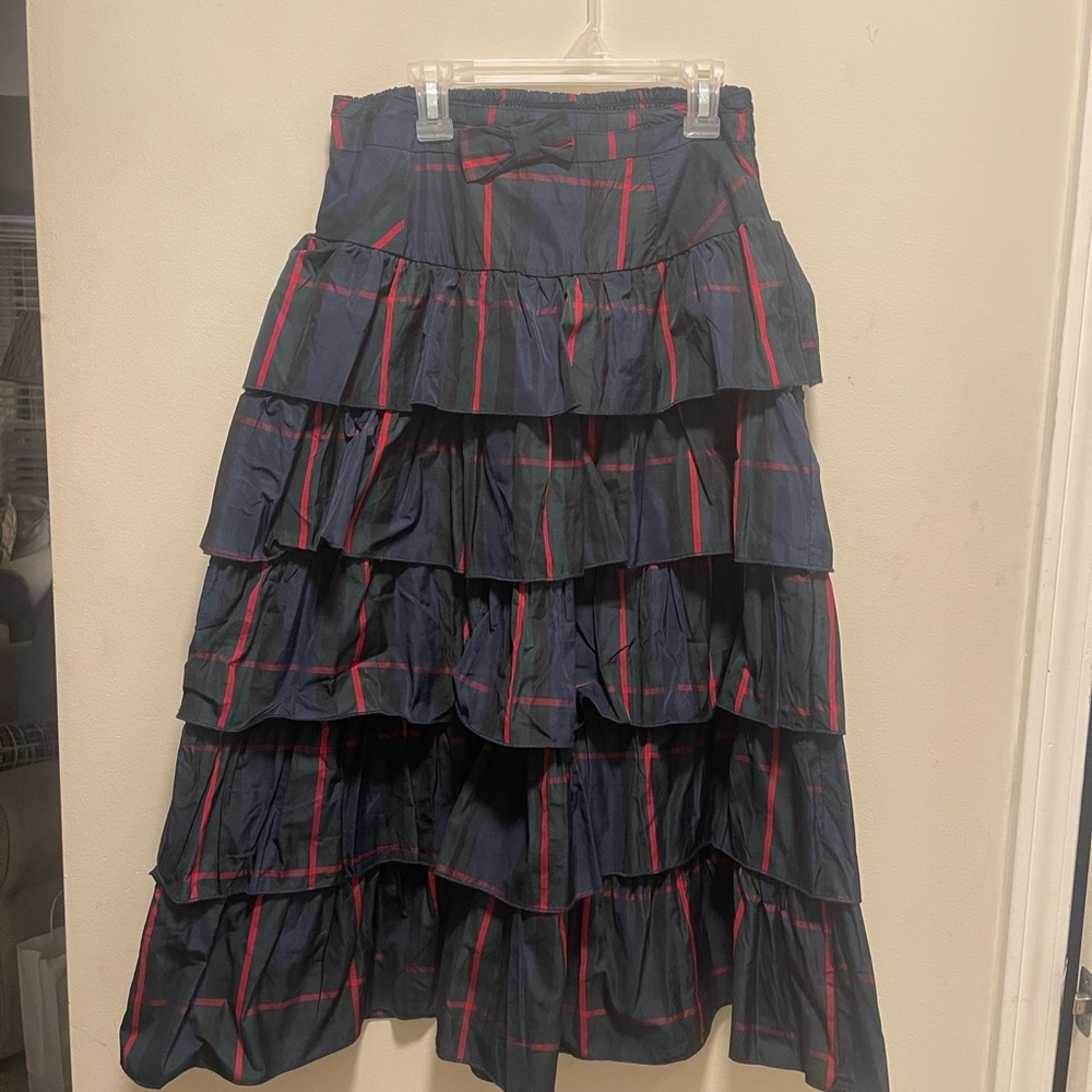 Chic Navy and Red Plaid A-Line Skirt